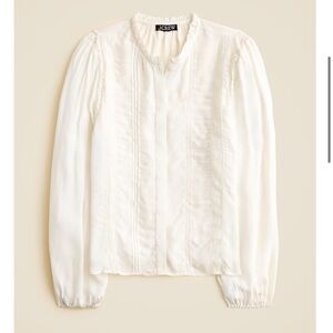 J. Crew Lace-trim pintuck top in crepe de chine blouse silk